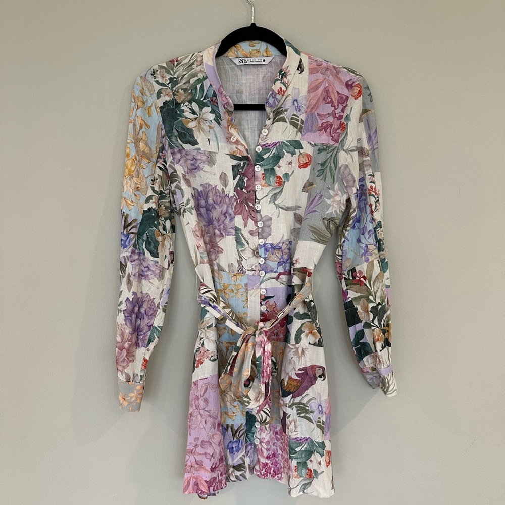Zara Purple and Pink Long Sleeve Shirt Dress